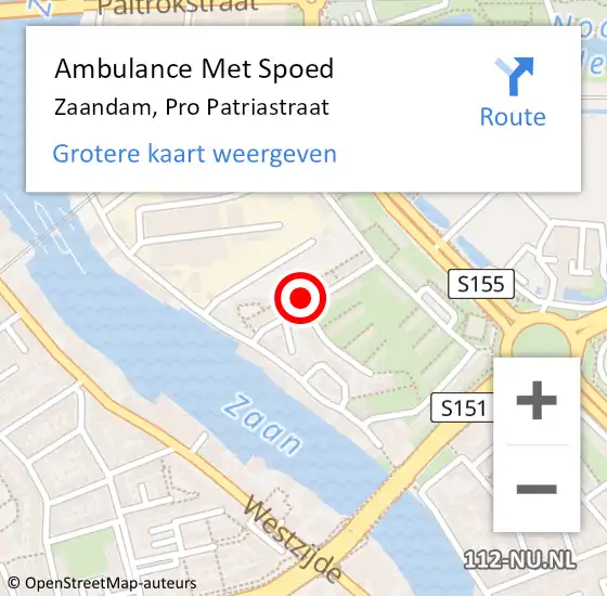 Locatie op kaart van de 112 melding: Ambulance Met Spoed Naar Zaandam, Pro Patriastraat op 29 juli 2024 08:46