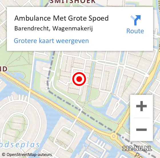 Locatie op kaart van de 112 melding: Ambulance Met Grote Spoed Naar Barendrecht, Wagenmakerij op 29 juli 2024 08:54