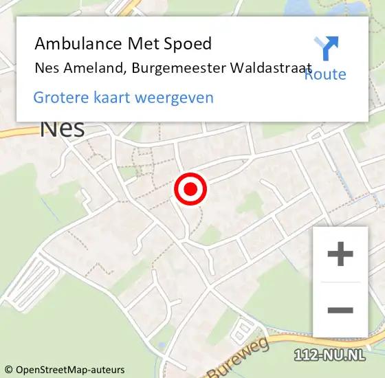 Locatie op kaart van de 112 melding: Ambulance Met Spoed Naar Nes Ameland, Burgemeester Waldastraat op 14 oktober 2014 16:27