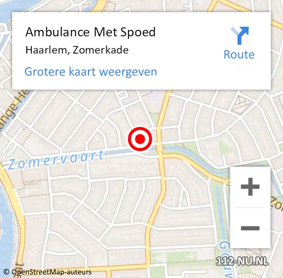 Locatie op kaart van de 112 melding: Ambulance Met Spoed Naar Haarlem, Zomerkade op 29 juli 2024 09:14