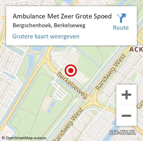 Locatie op kaart van de 112 melding: Ambulance Met Zeer Grote Spoed Naar Bergschenhoek, Berkelseweg op 29 juli 2024 09:31