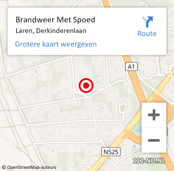 Locatie op kaart van de 112 melding: Brandweer Met Spoed Naar Laren, Derkinderenlaan op 29 juli 2024 09:42