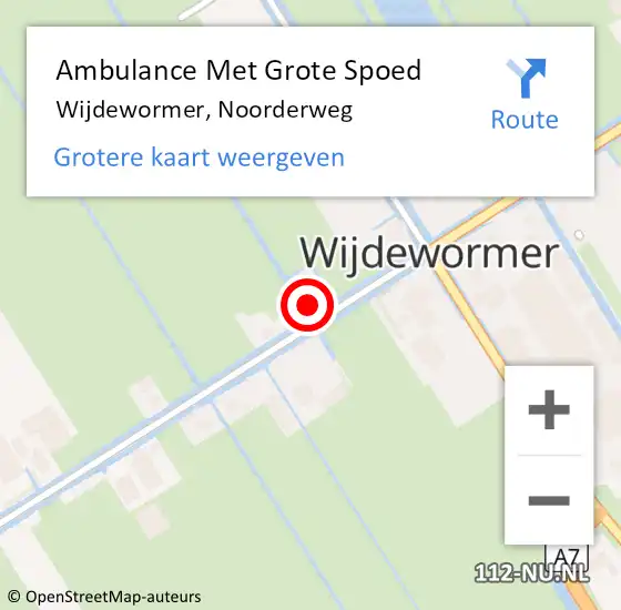 Locatie op kaart van de 112 melding: Ambulance Met Grote Spoed Naar Wijdewormer, Noorderweg op 29 juli 2024 09:55