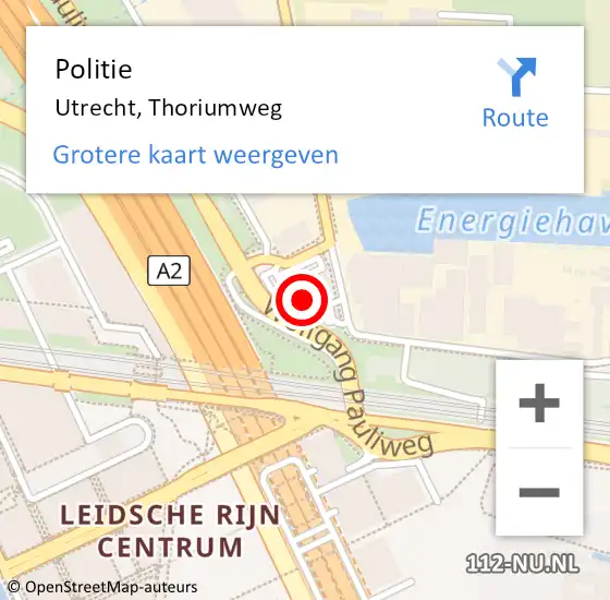 Locatie op kaart van de 112 melding: Politie Utrecht, Thoriumweg op 29 juli 2024 10:07