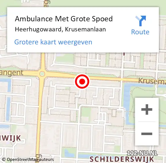 Locatie op kaart van de 112 melding: Ambulance Met Grote Spoed Naar Heerhugowaard, Krusemanlaan op 29 juli 2024 10:09