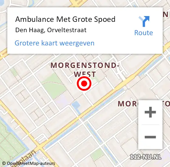 Locatie op kaart van de 112 melding: Ambulance Met Grote Spoed Naar Den Haag, Orveltestraat op 29 juli 2024 10:20