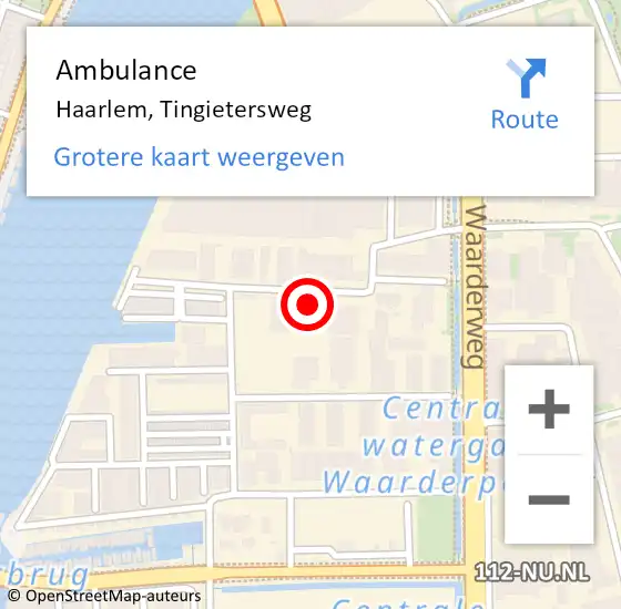 Locatie op kaart van de 112 melding: Ambulance Haarlem, Tingietersweg op 29 juli 2024 10:33