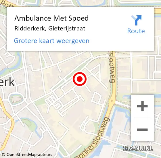 Locatie op kaart van de 112 melding: Ambulance Met Spoed Naar Ridderkerk, Gieterijstraat op 29 juli 2024 10:53