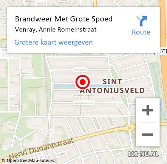 Locatie op kaart van de 112 melding: Brandweer Met Grote Spoed Naar Venray, Annie Romeinstraat op 29 juli 2024 11:05