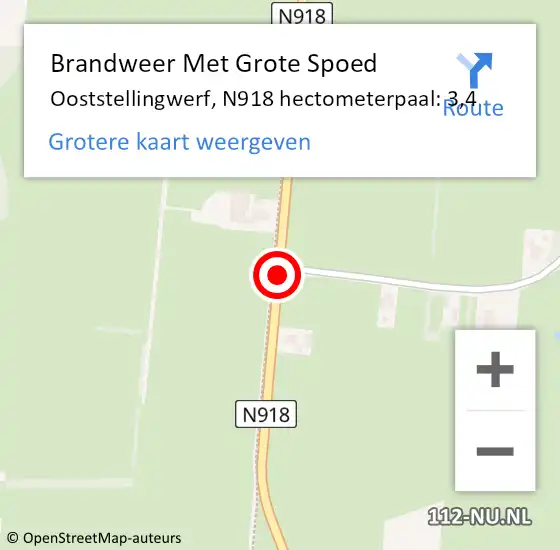 Locatie op kaart van de 112 melding: Brandweer Met Grote Spoed Naar Ooststellingwerf, N918 hectometerpaal: 3,4 op 29 juli 2024 11:25