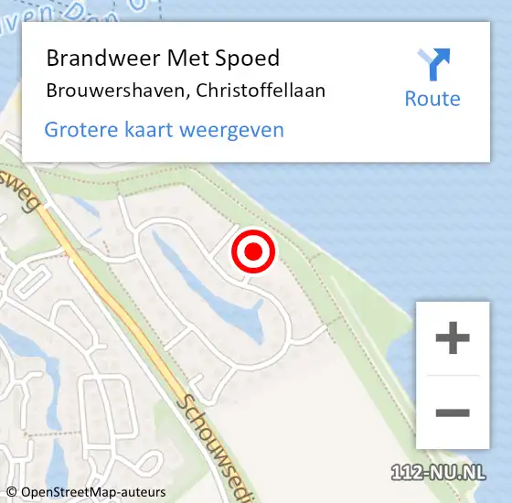 Locatie op kaart van de 112 melding: Brandweer Met Spoed Naar Brouwershaven, Christoffellaan op 29 juli 2024 11:36