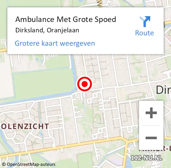 Locatie op kaart van de 112 melding: Ambulance Met Grote Spoed Naar Dirksland, Oranjelaan op 29 juli 2024 11:45