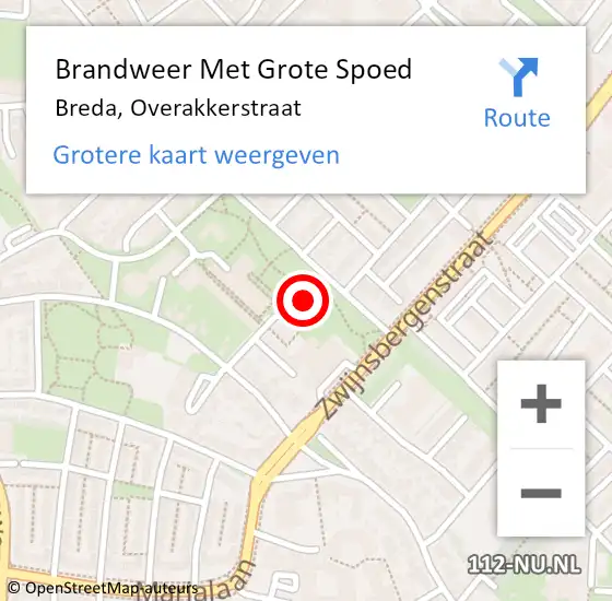 Locatie op kaart van de 112 melding: Brandweer Met Grote Spoed Naar Breda, Overakkerstraat op 29 juli 2024 11:49