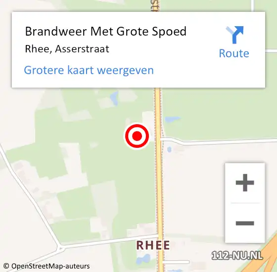 Locatie op kaart van de 112 melding: Brandweer Met Grote Spoed Naar Rhee, Asserstraat op 29 juli 2024 12:12