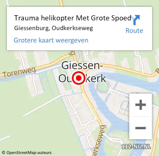Locatie op kaart van de 112 melding: Trauma helikopter Met Grote Spoed Naar Giessenburg, Oudkerkseweg op 29 juli 2024 12:13