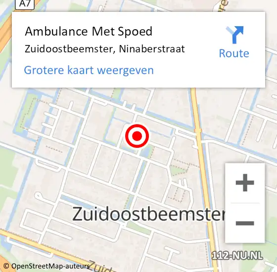 Locatie op kaart van de 112 melding: Ambulance Met Spoed Naar Zuidoostbeemster, Ninaberstraat op 29 juli 2024 12:20