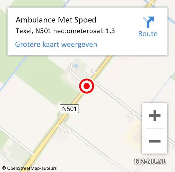 Locatie op kaart van de 112 melding: Ambulance Met Spoed Naar Texel, N501 hectometerpaal: 1,3 op 29 juli 2024 12:26