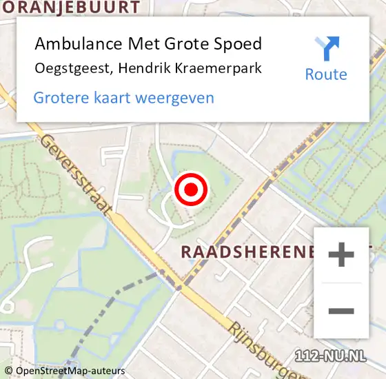 Locatie op kaart van de 112 melding: Ambulance Met Grote Spoed Naar Oegstgeest, Hendrik Kraemerpark op 29 juli 2024 12:38