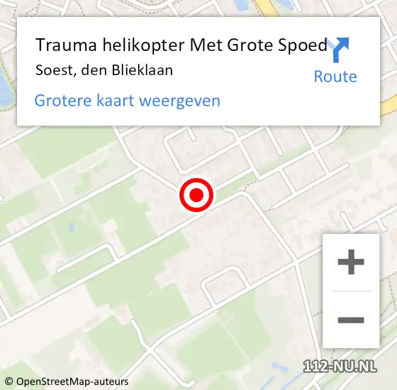 Locatie op kaart van de 112 melding: Trauma helikopter Met Grote Spoed Naar Soest, den Blieklaan op 29 juli 2024 13:05