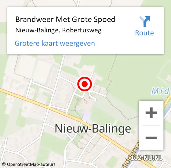 Locatie op kaart van de 112 melding: Brandweer Met Grote Spoed Naar Nieuw-Balinge, Robertusweg op 29 juli 2024 13:05