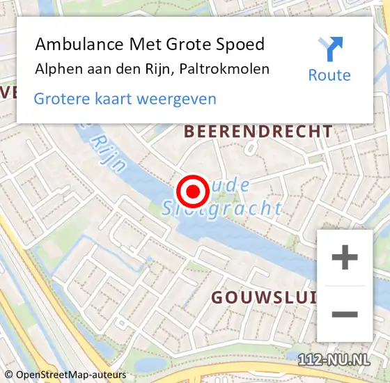 Locatie op kaart van de 112 melding: Ambulance Met Grote Spoed Naar Alphen aan den Rijn, Paltrokmolen op 29 juli 2024 13:11