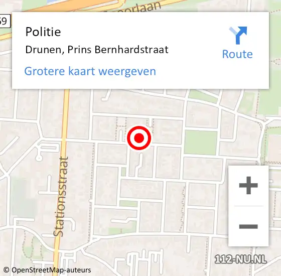 Locatie op kaart van de 112 melding: Politie Drunen, Prins Bernhardstraat op 29 juli 2024 13:13