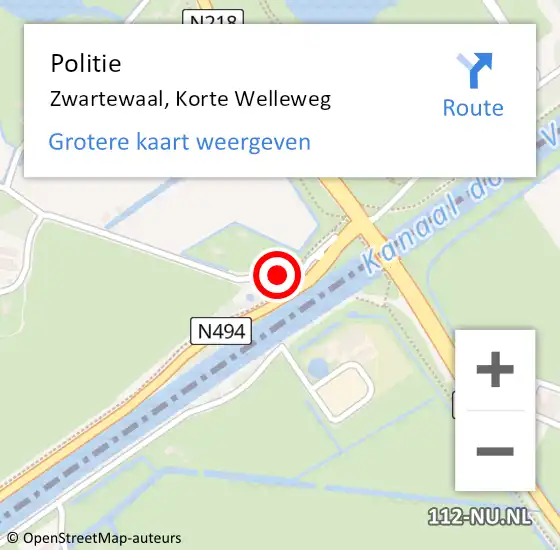 Locatie op kaart van de 112 melding: Politie Zwartewaal, Korte Welleweg op 29 juli 2024 13:15