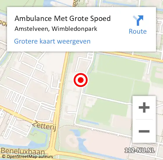 Locatie op kaart van de 112 melding: Ambulance Met Grote Spoed Naar Amstelveen, Wimbledonpark op 29 juli 2024 13:16