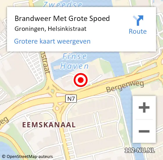 Locatie op kaart van de 112 melding: Brandweer Met Grote Spoed Naar Groningen, Helsinkistraat op 29 juli 2024 13:17