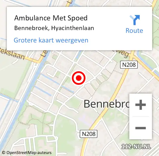 Locatie op kaart van de 112 melding: Ambulance Met Spoed Naar Bennebroek, Hyacinthenlaan op 29 juli 2024 13:21