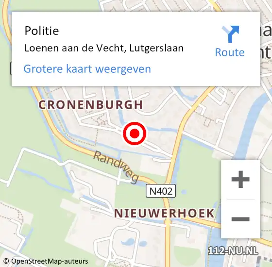 Locatie op kaart van de 112 melding: Politie Loenen aan de Vecht, Lutgerslaan op 29 juli 2024 13:38