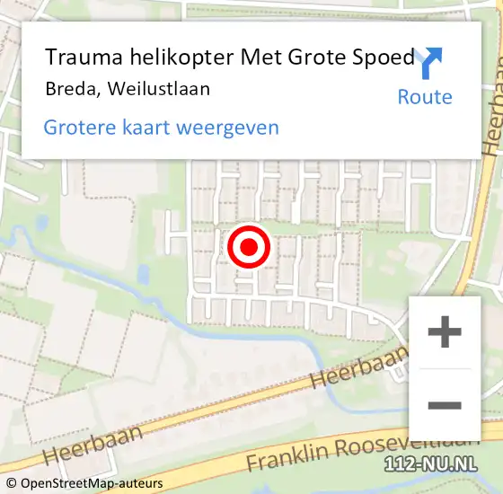 Locatie op kaart van de 112 melding: Trauma helikopter Met Grote Spoed Naar Breda, Weilustlaan op 29 juli 2024 13:38