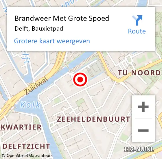 Locatie op kaart van de 112 melding: Brandweer Met Grote Spoed Naar Delft, Bauxietpad op 29 juli 2024 13:47