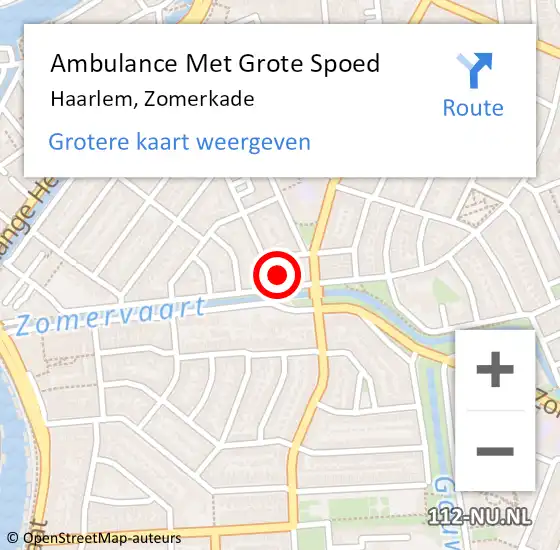 Locatie op kaart van de 112 melding: Ambulance Met Grote Spoed Naar Haarlem, Zomerkade op 29 juli 2024 13:49