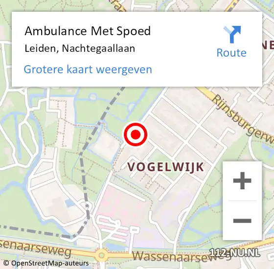 Locatie op kaart van de 112 melding: Ambulance Met Spoed Naar Leiden, Nachtegaallaan op 29 juli 2024 13:55