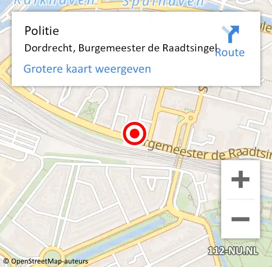 Locatie op kaart van de 112 melding: Politie Dordrecht, Burgemeester de Raadtsingel op 29 juli 2024 13:56