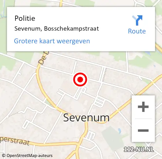 Locatie op kaart van de 112 melding: Politie Sevenum, Bosschekampstraat op 29 juli 2024 14:20