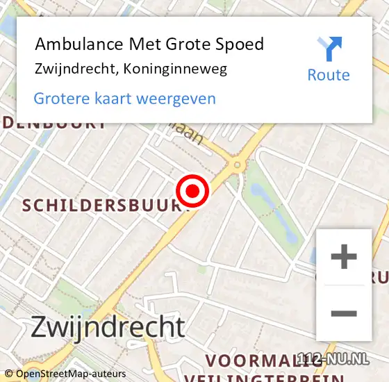 Locatie op kaart van de 112 melding: Ambulance Met Grote Spoed Naar Zwijndrecht, Koninginneweg op 29 juli 2024 14:25