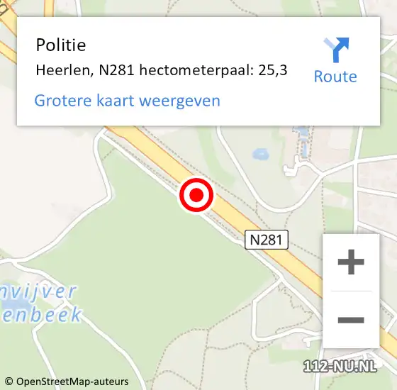 Locatie op kaart van de 112 melding: Politie Heerlen, N281 hectometerpaal: 25,3 op 29 juli 2024 14:29
