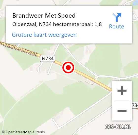 Locatie op kaart van de 112 melding: Brandweer Met Spoed Naar Oldenzaal, N734 hectometerpaal: 1,8 op 29 juli 2024 14:33