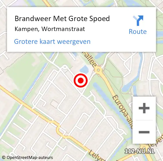 Locatie op kaart van de 112 melding: Brandweer Met Grote Spoed Naar Kampen, Wortmanstraat op 29 juli 2024 14:45