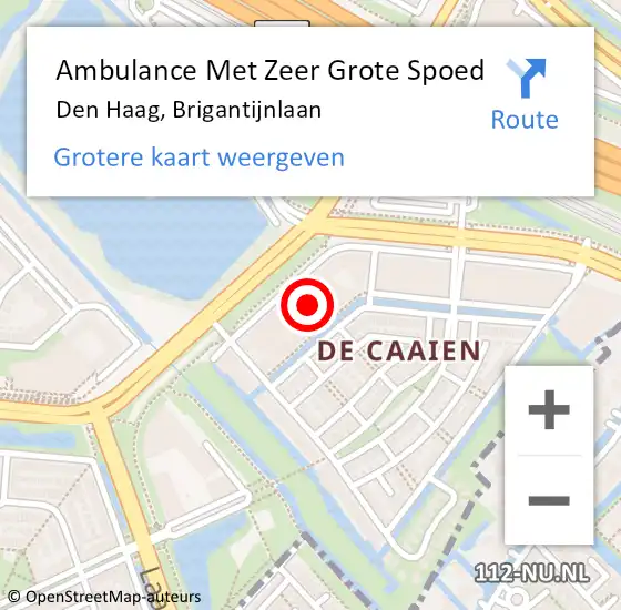 Locatie op kaart van de 112 melding: Ambulance Met Zeer Grote Spoed Naar Den Haag, Brigantijnlaan op 29 juli 2024 15:05
