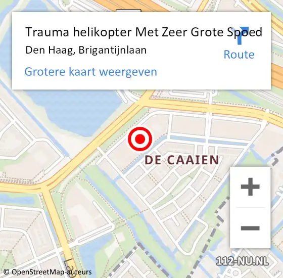 Locatie op kaart van de 112 melding: Trauma helikopter Met Zeer Grote Spoed Naar Den Haag, Brigantijnlaan op 29 juli 2024 15:07