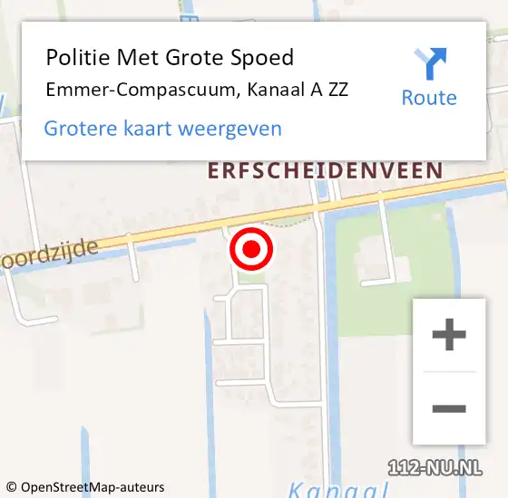 Locatie op kaart van de 112 melding: Politie Met Grote Spoed Naar Emmer-Compascuum, Kanaal A ZZ op 29 juli 2024 15:08