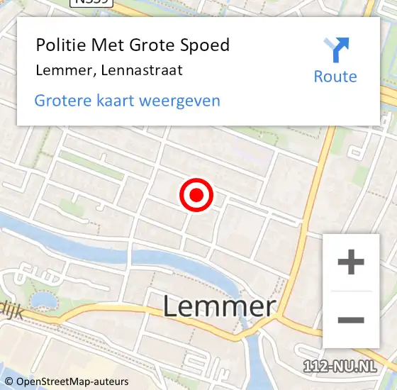 Locatie op kaart van de 112 melding: Politie Met Grote Spoed Naar Lemmer, Lennastraat op 29 juli 2024 15:14