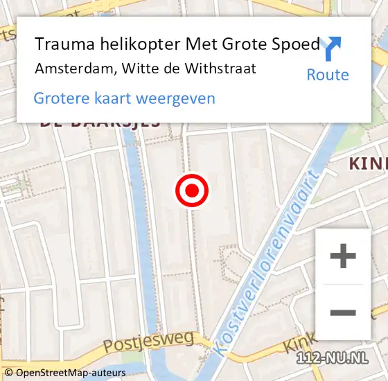 Locatie op kaart van de 112 melding: Trauma helikopter Met Grote Spoed Naar Amsterdam, Witte de Withstraat op 29 juli 2024 15:27