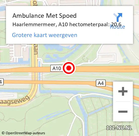Locatie op kaart van de 112 melding: Ambulance Met Spoed Naar Haarlemmermeer, A10 hectometerpaal: 20,6 op 29 juli 2024 16:07