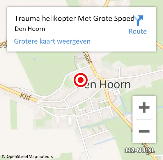 Locatie op kaart van de 112 melding: Trauma helikopter Met Grote Spoed Naar Den Hoorn op 29 juli 2024 16:20
