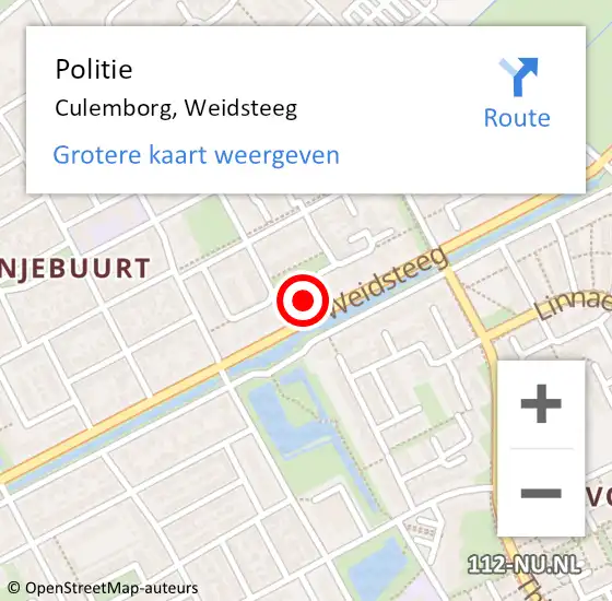 Locatie op kaart van de 112 melding: Politie Culemborg, Weidsteeg op 29 juli 2024 16:22