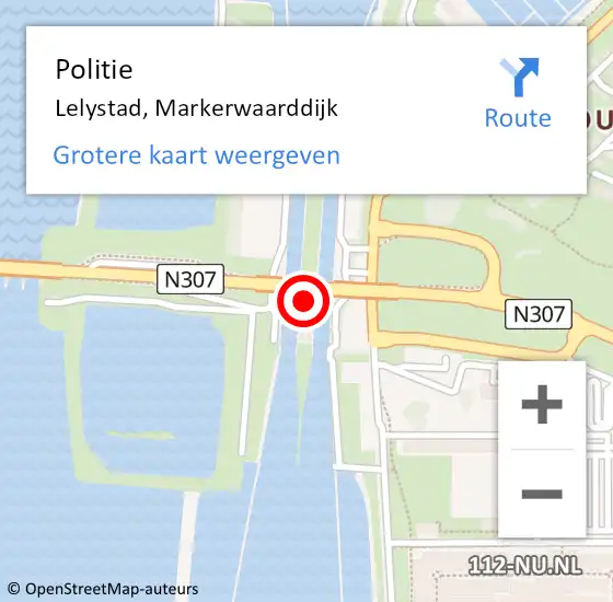 Locatie op kaart van de 112 melding: Politie Lelystad, Markerwaarddijk op 29 juli 2024 16:24